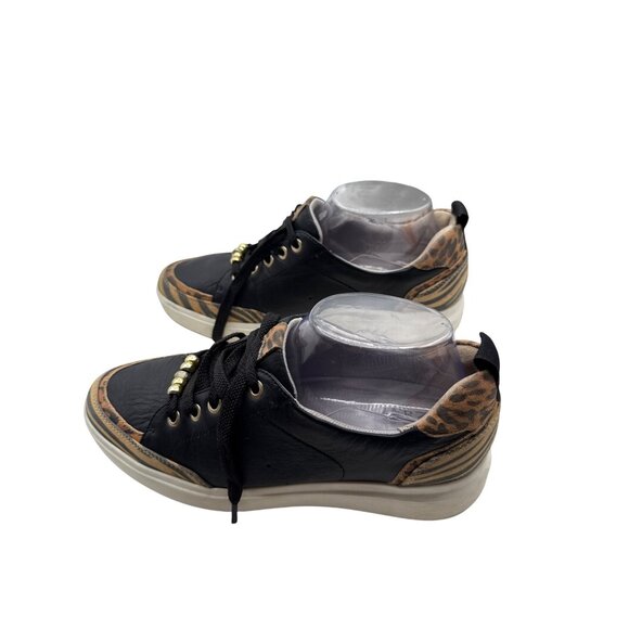 Naturalizer 8.5 Leopard Zebra Print Black Leather Sneaker Black Beige Shoes - Picture 9 of 15